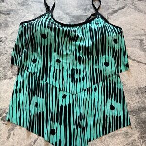 Stylish Black and aqua Women's swim top size xl